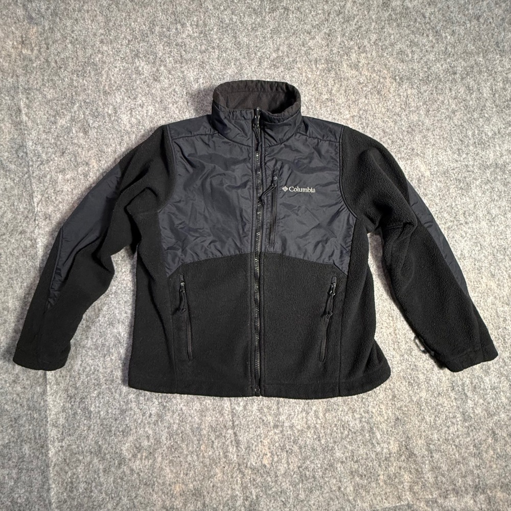Columbia Youth Boys Girls Black Full Zip Fleece Jacket Hybrid Size 10/12 M